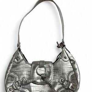 Elegant Silver Embossed Shoulder Bag